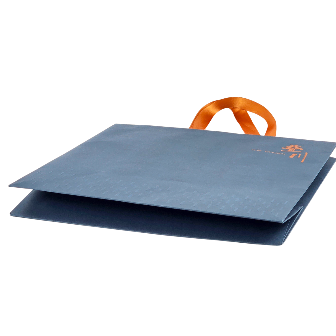 Custom Gold Foiled Logo Embossed Art Paper Navy Gift Bag