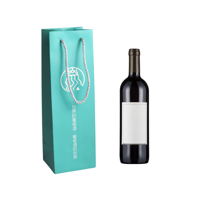 Custom Logo Paper Blue Shopping Gift Wine Bag