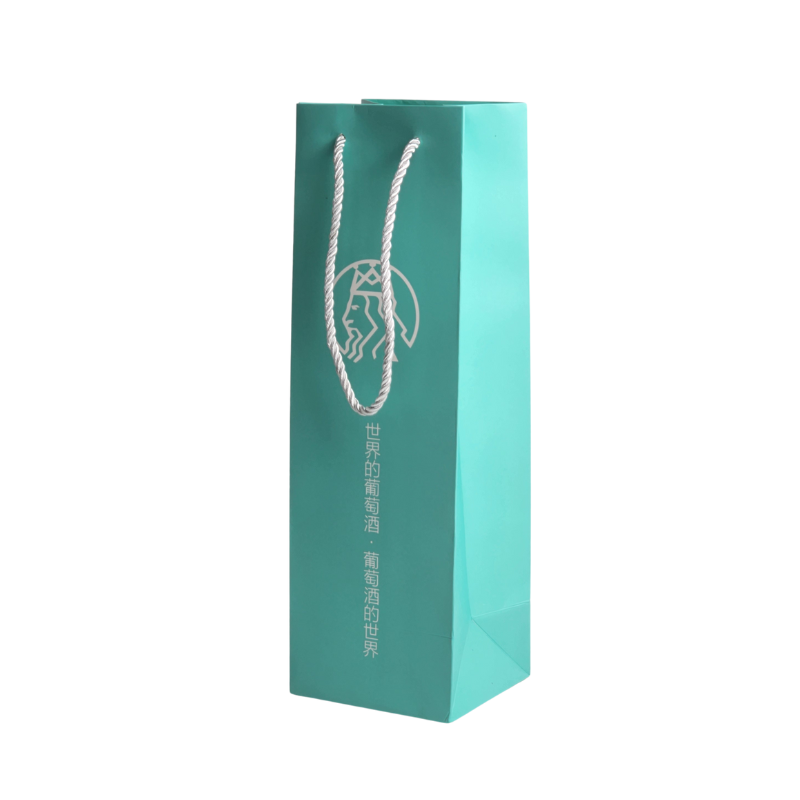 Custom Logo Paper Blue Shopping Gift Wine Bag
