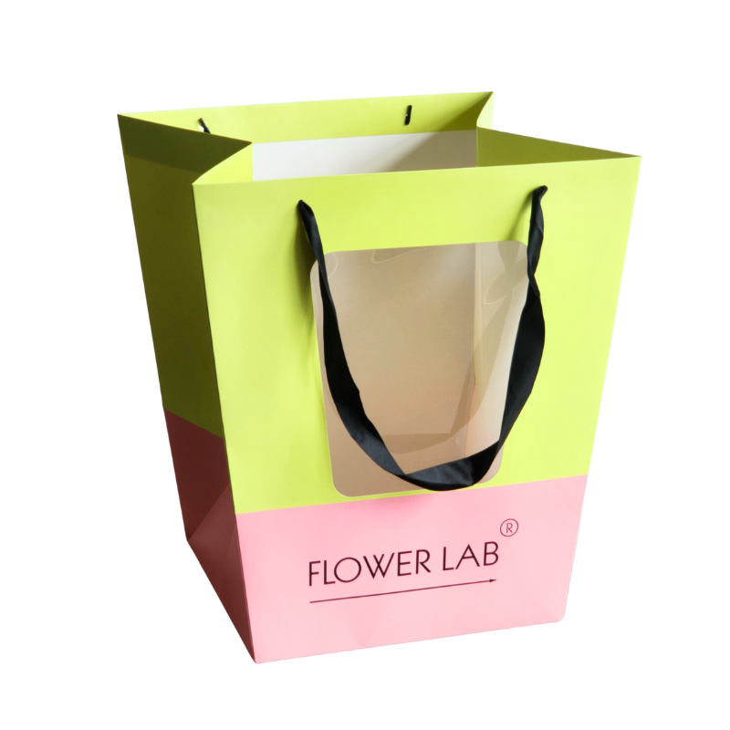 Luxury Trapezoidal Paper Bags for Flower with Transparent PVC Window